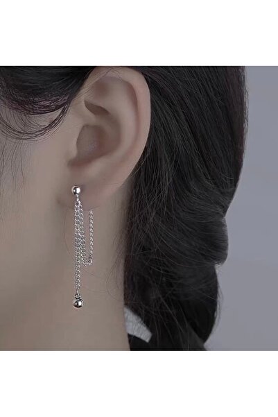 monalisatoka Kadın Gümüş Zincir Uzantılı Çelik Top Sallantılı Küpe