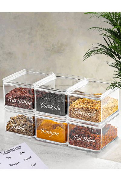 Serin Bardak 6-Piece 250 ml Vacuum Acrylic Spice Bowl Set Storage Container (WITH 30 PIECES TRANSPARENT LABEL GIFT)