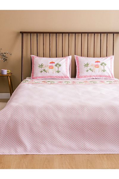 LC Waikiki Σετ Πικέ Βαμβακερό Διπλό Ροζ Λουλούδι 200 x 220 cm