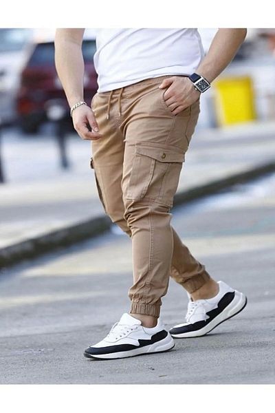 Akm Life Seasonal Brown Cargo Pants with Lycra Cotton Waist and Elastic Legs