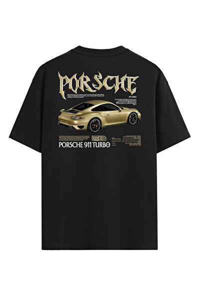 VEK تي شيرت كبير الحجم بورشه جولد Y2K
