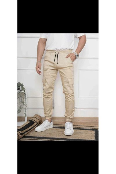 Akm Life Seasonal Brown Cargo Pants with Lycra Cotton Waist and Elastic Legs