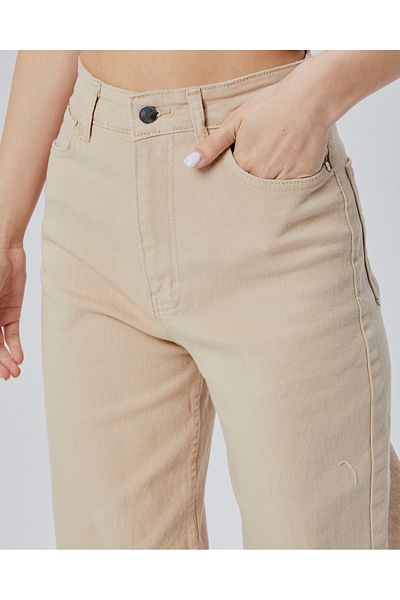 geenz manifacture Cindy Γυναικείο ψηλόμεσο Lycra Beige Jeans Loose Beige Jeans Παντελόνι Palazzo Julia