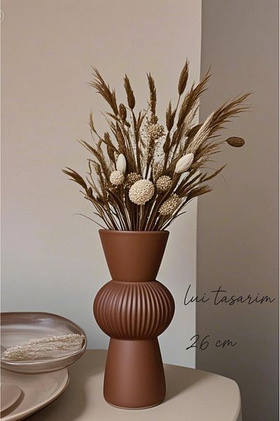 Lui Tasarım Long Brown Bohemian Large Size Ceramic Nordic Style Stylish Simple Nordic Style Vase Ceramic 26cm