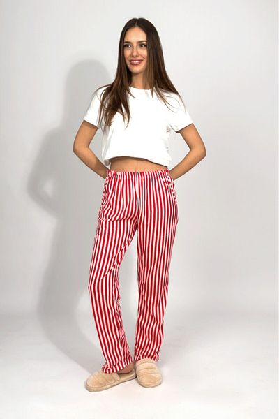 Betimoda Women's Cotton Elastic Patterned Pajamas with Pockets Red Striped Six Tourista Consumer Half Thickness