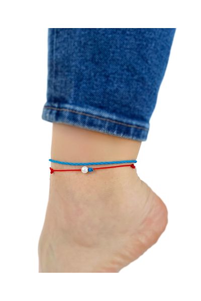 Atölye Merdiven Unisex Red Anklet Set - Bead Pearl
