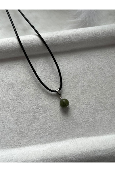 Pel Design قلادة من الجلد بحجر اليشم مقاس 8 مم