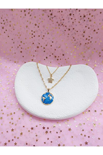 Alexis Carrel Dünya Ve Yıldız Figürlü Gold Paslanmaz Çelik Kolye