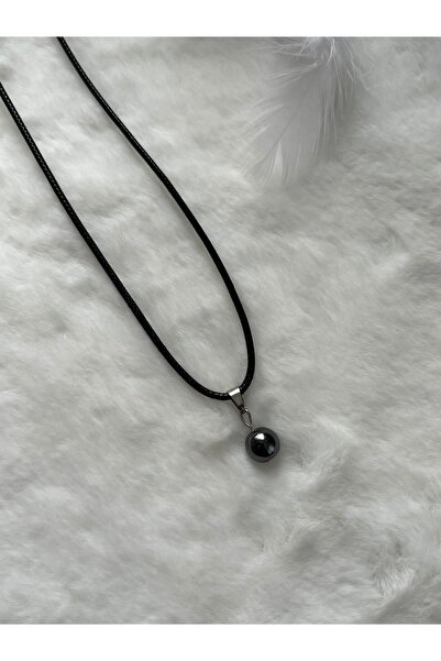 Pel Design 8 mm terahertz taşı deri ip kolye