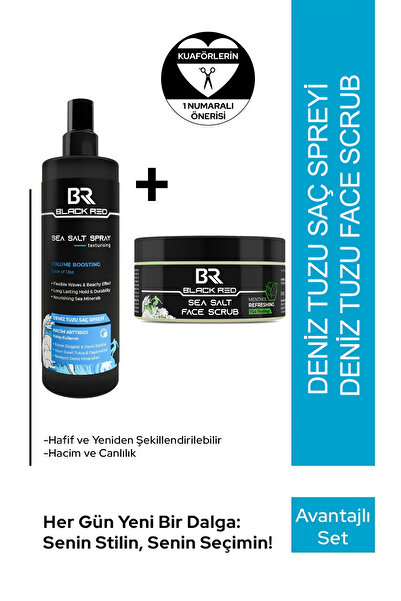 Black Red Saç Deniz Tuzu Spreyi - Sea Salt Face Scrub - 2'li Set