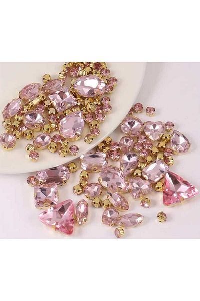 yiğit aksesuar 100 Pcs Mixed Case Strut Pink Glass Stone Elite Series