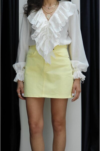 Havoş Yellow Pete Washed Mini Denim Skirt