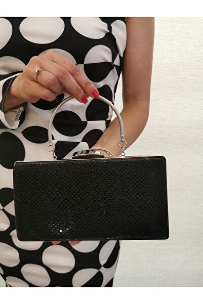 MODA Beegi̇ Women's Snake Leather Image Black Evening Dress Clutch Night Chai...