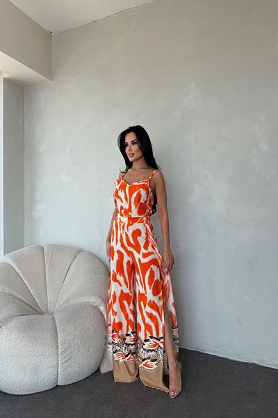 LİLA İSTANBUL Strappy Slit Detailed Double Suit Summer Dress