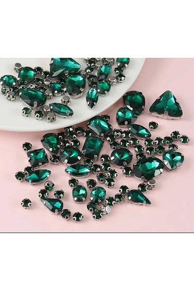 yiğit aksesuar 100 Pcs Mixed Case Strut Green Glass Stone Elite Series