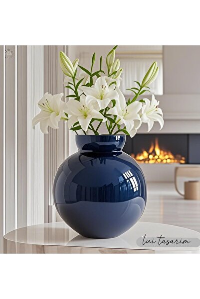 Lui Tasarım Özel Tasarım Modern Sade Şık Zarif Mavi Vazo 22*24*11