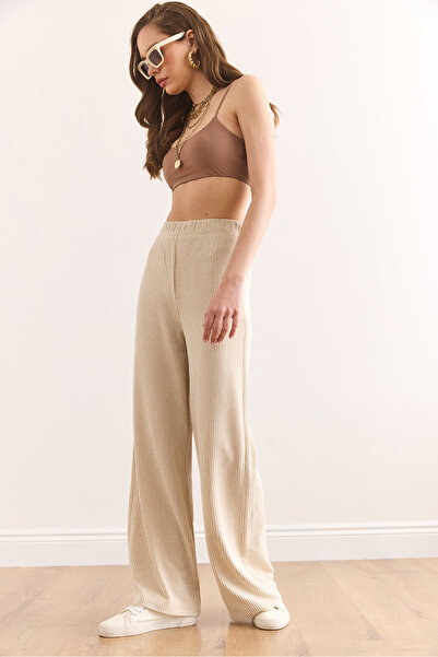 Olalook Kadın Vizon Beli Lastikli Dökümlü Burgu Pantolon PNT-19000334