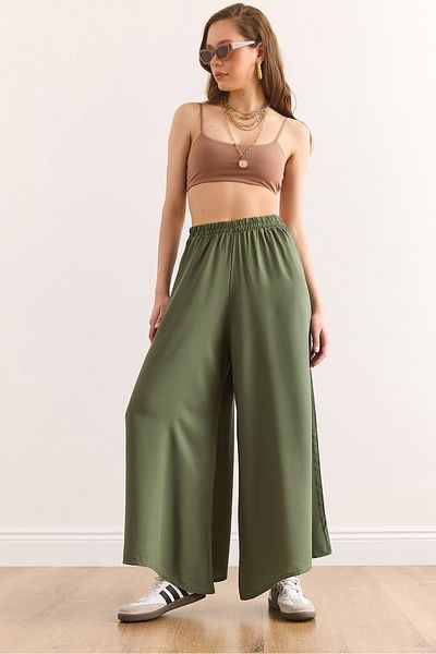 Olalook Women's Khaki Waist Thick Banded Flowy Skirt Pants Pnt-19000330