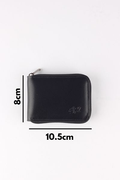 ARI Genuine Leather Zippered Card Holder - 12 Card Capacity, Horizontal and Vertical Model Options (Horizontal Black)