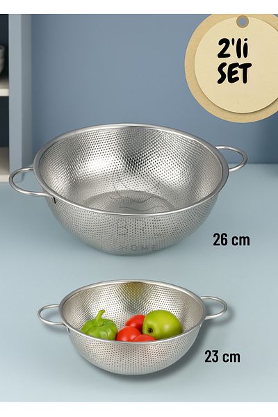 BRE HOME Set of 2 Stainless Steel Strainers - 23 cm & 26 cm Vegetable Fruit Washing Basket