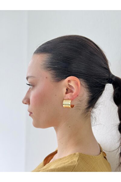 Retrobird Tasarım Retro Model Küpe Kadın Altın Rengi