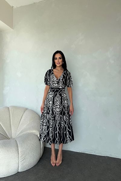LİLA İSTANBUL Rochie de vară cu decolteu în V cu mâneci liliac cu imprimeu etnic