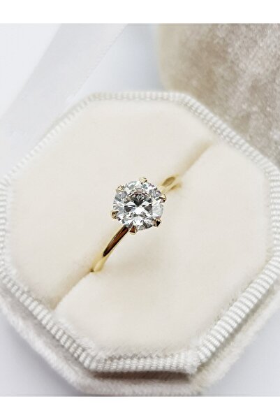 CARAT STONE Pırlanta Işıltılı Gümüş Kadın Tektaş Yüzük (KARARMAYA KARŞI RODYU...