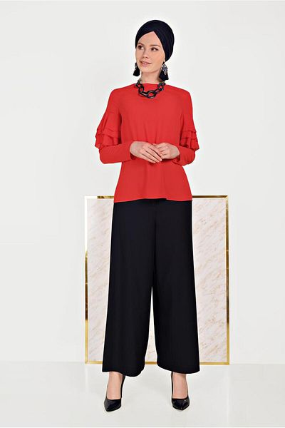 TRENDTESETTÜR بلوزة نسائية حمراء (A.RED) بأكمام واسعة 40477