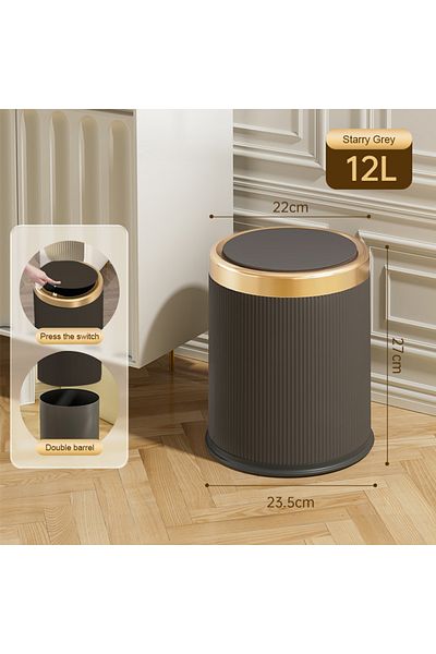 Choice 12L Deep Grey Light Luxury Wastbasket Press Trash Can with Lid for Office Living Room Bathroom Round