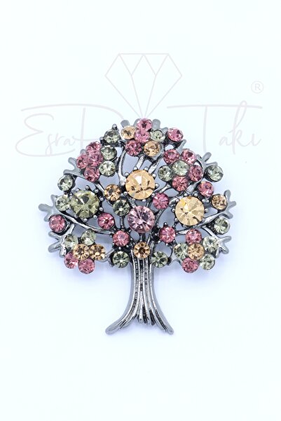 Esra Pamir Pembe Zirkon Taşlı Ağaç Broş