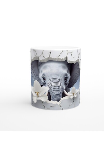 Wisdom Rain كوب مطبوع عليه شكل فيل ينظر خلف الجدار المتشقق