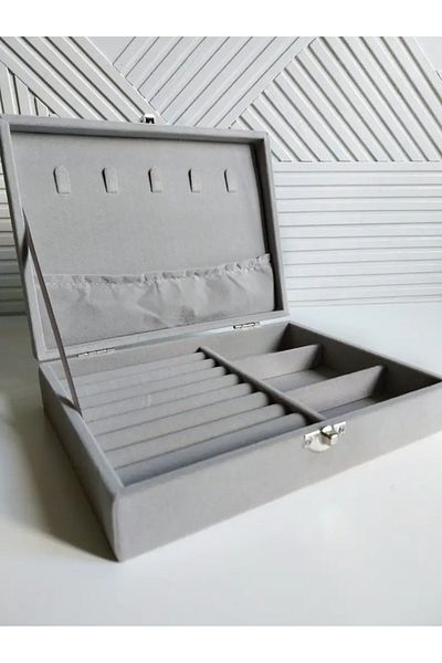 Chicom Velvet Suede Gray Jewelry Box Organizer/ Ring, Necklace Storage Box