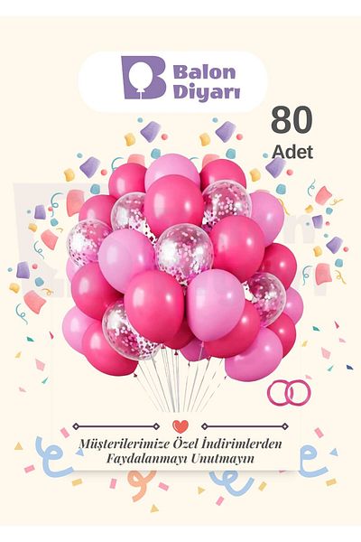 BALON DİYARI 80 Pieces Fuchsia - Pink Transparent Confetti Quality Balloon Set