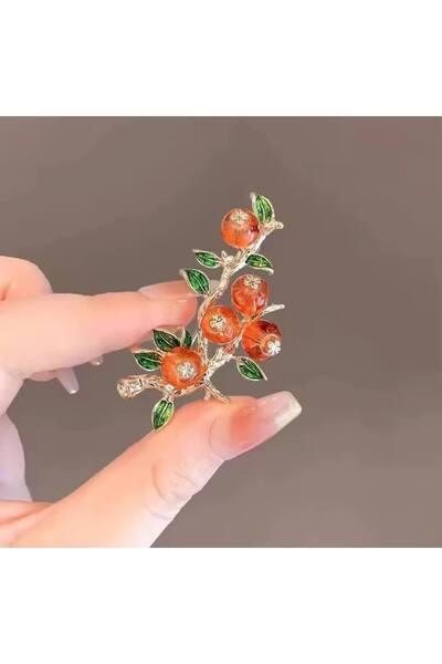 ESJ Trabzon Cennet Hurması Meyve Kadın Broş Ebat: 3*5 cm