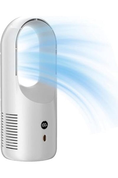 DLC Bladeless Tower Fan, 6 Speed Adjustable Small Tower Fan, USB Rechargeable Portable Desk Fan.