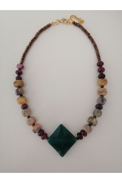 LemaStone Agate Lal Garnet Jasper Natural Stone Necklace and Earring Set - Aa Quality