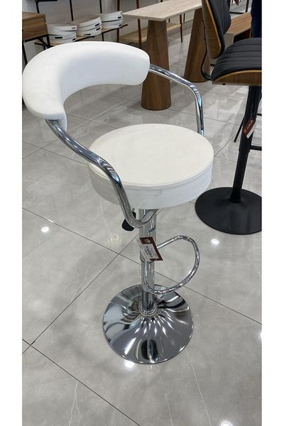 MARIA HOMES Adjustable White Bar Stool With Chrome Base And Curved Backrest – Stylish Seating For Modern Spaces