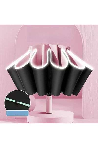 Choice Pink Large Windproof Reflective Striped Reverse Automatic Umbrella For Men And Women, 20rib Umbrella