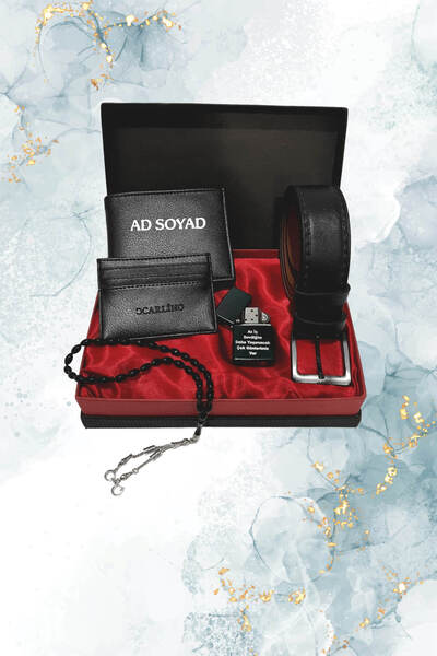 expreshediye İsim Yazılı Cüzdan Seti, Kemer Cüzdan Çakmak Kartlık Tesbih