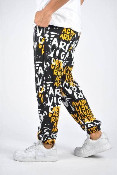 SUPERBLUE Men's Text Patterned Flexible Loose Yellow Jogger Pants