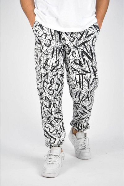 SUPERBLUE Men's Text Patterned Flexible Loose Black Jogger Pants