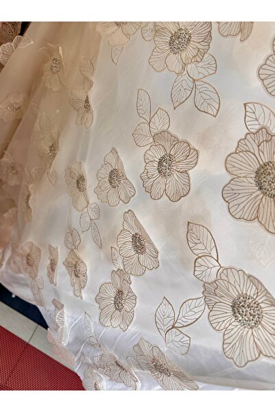 ODDA TASARIM ATÖLYESİ White 3D Flower Pattern and Embroidered Evening Dress Chic Fabric