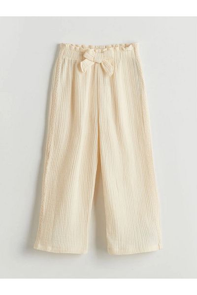 LC Waikiki Lcw Kids Beige Ribbon Detailed Girls' Muslin Trousers