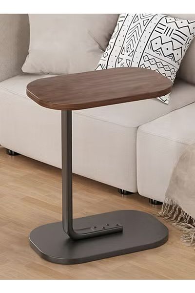Taimi طاولة جانبية أنيقة على شكل حرف C، طاولة قهوة، Sbalcony 45x30x63 سم - لون بني بإطار أسود
