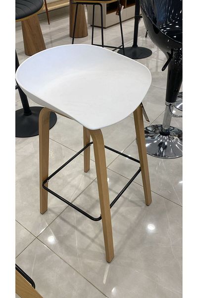 MARIA HOMES 5 PCS Black Bar Stool with Wooden Legs and Footrest Modern Design