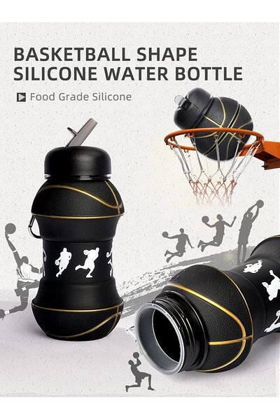 style iconic Collapsible Basketball Water Bottle Foldable & Leak Proof for Kids (450ml)