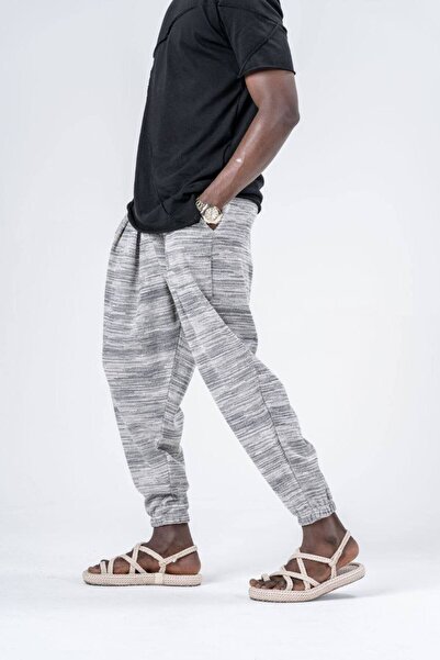 SUPERBLUE Men's Patterned Summer Wrinkled Gray Baggy Trousers