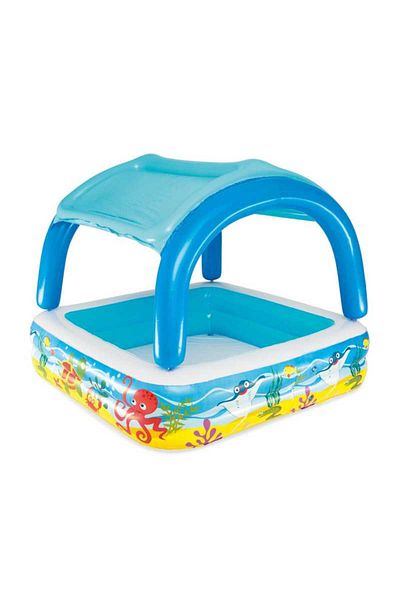BESTWAY مسبح قابل للنفخ مع مظلة للأطفال 147 × 147 × 122 سم أزرق