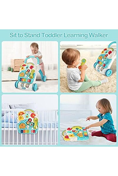 huanger Educational Baby Walker 3-in-1 Sit-to-Stand with Detachable Play Panel