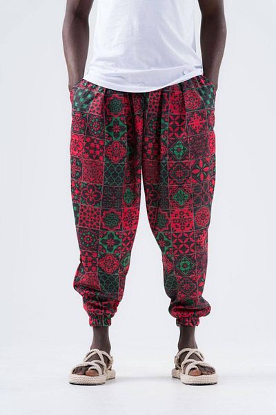 SUPERBLUE Unisex Etkink Pattern Summer Wrap Pleated Baggy Trousers